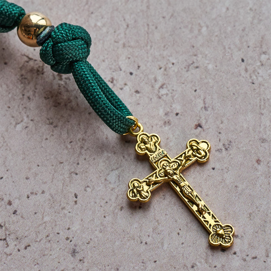 Christianartworkshop Amber-Tone Beads and Green Paracord Christmas Rosary with Holy Family Medal - image 17