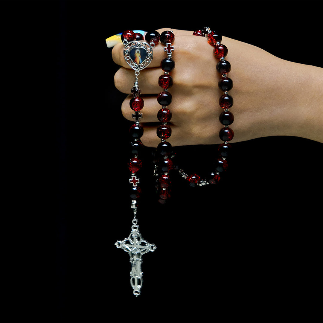 Christianartworkshop Divine Mercy Rosary in Black and Red Glass Beads Symbolizing Christ's Passion - image 1