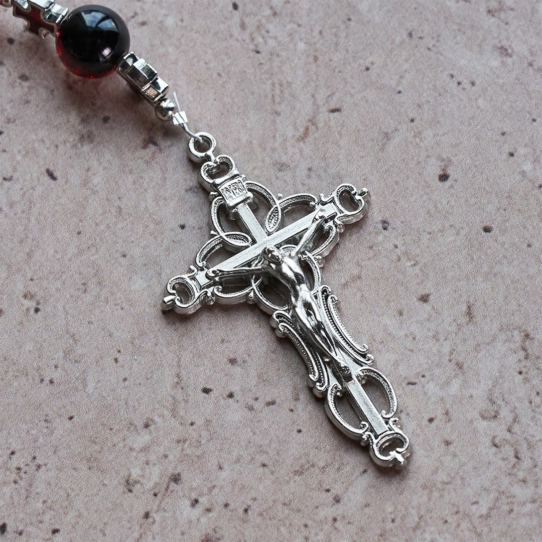 Christianartworkshop Divine Mercy Rosary in Black and Red Glass Beads Symbolizing Christ's Passion - image 7