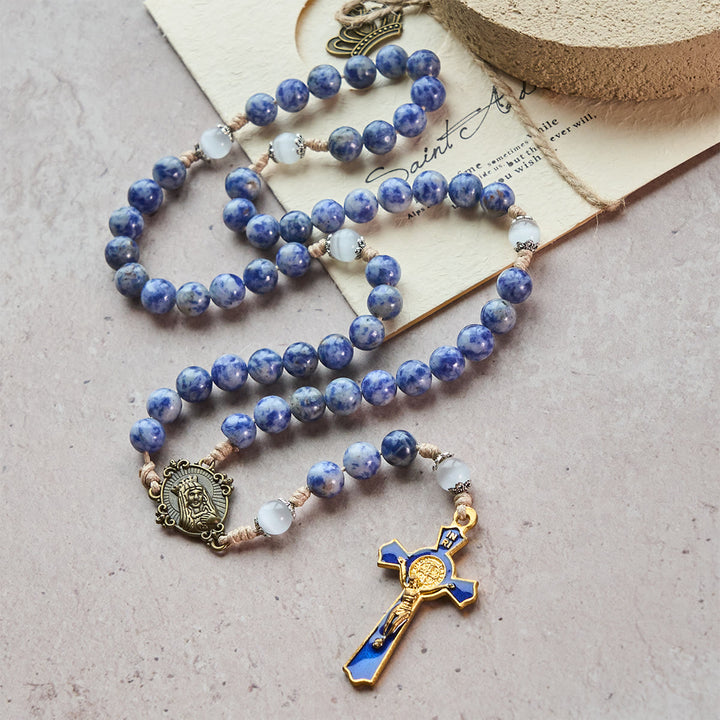 Christianartworkshop Immaculate Heart of Mary & Crucifix of 8 mm Round Blue Stone Nylon Cord Rosary - image 8