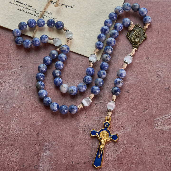 Christianartworkshop Immaculate Heart of Mary & Crucifix of 8 mm Round Blue Stone Nylon Cord Rosary - image 9