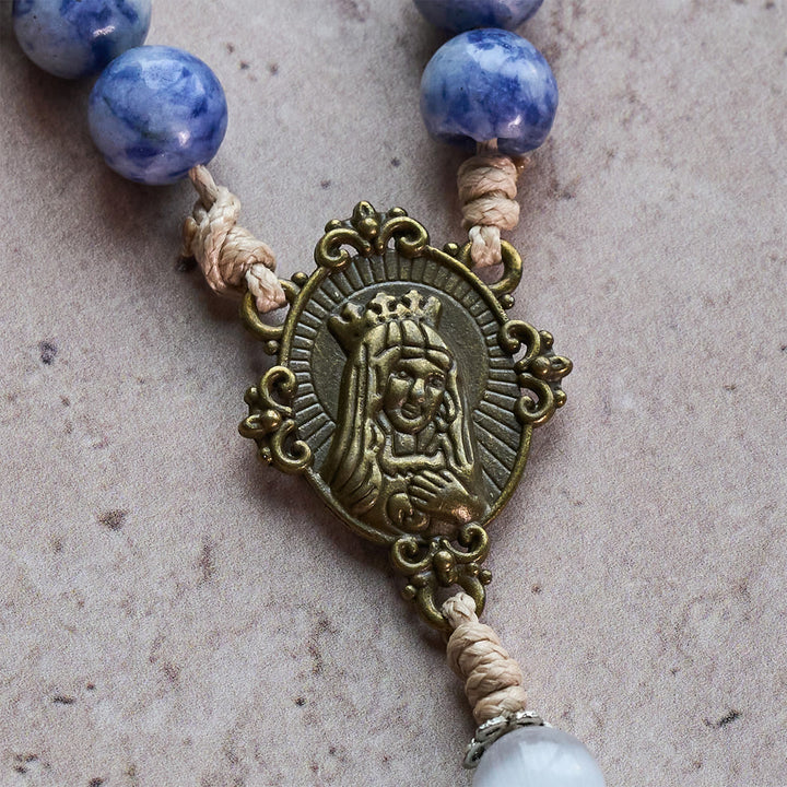 Christianartworkshop Immaculate Heart of Mary & Crucifix of 8 mm Round Blue Stone Nylon Cord Rosary - image 11