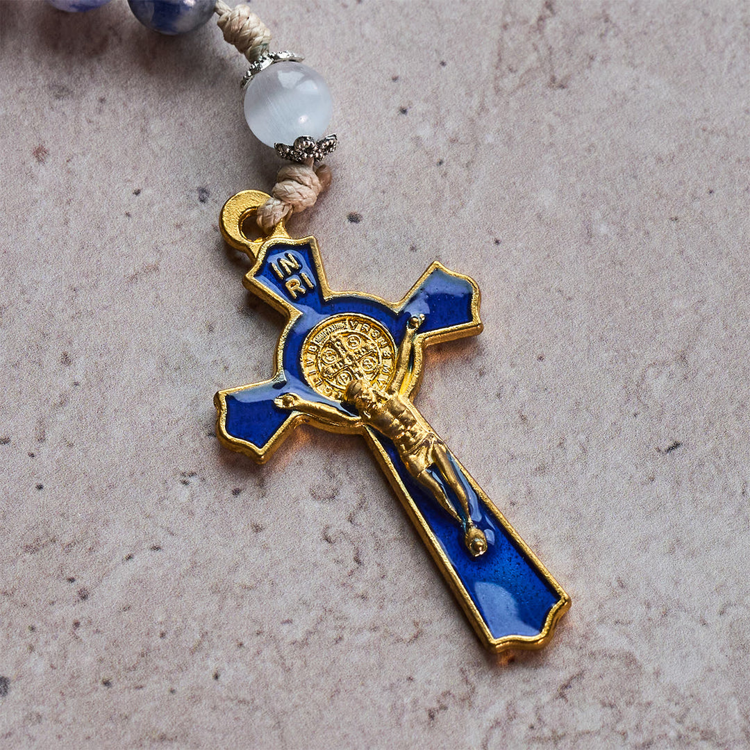 Christianartworkshop Immaculate Heart of Mary & Crucifix of 8 mm Round Blue Stone Nylon Cord Rosary - image 12