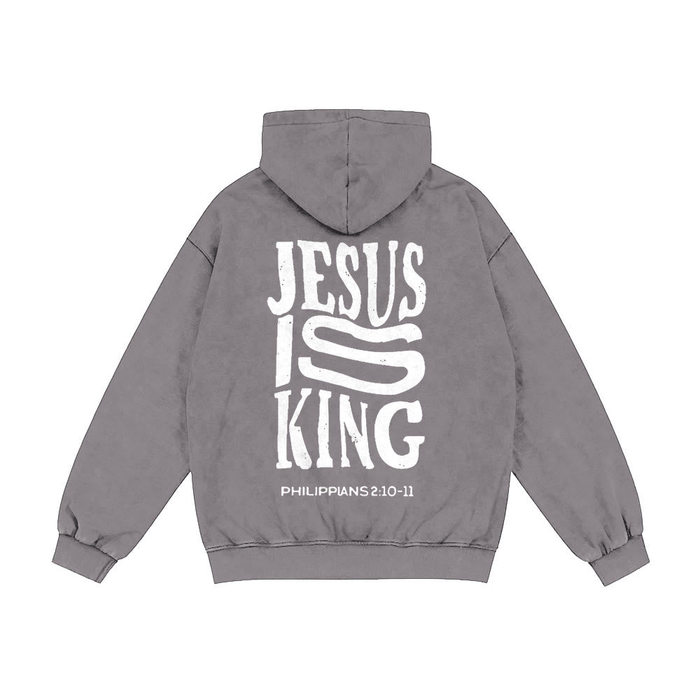 Christianartworkshop Jesus Is King Hooded Jacket: Philippians 2:10-11 Faith Statement - Grey - 2XL - image 0