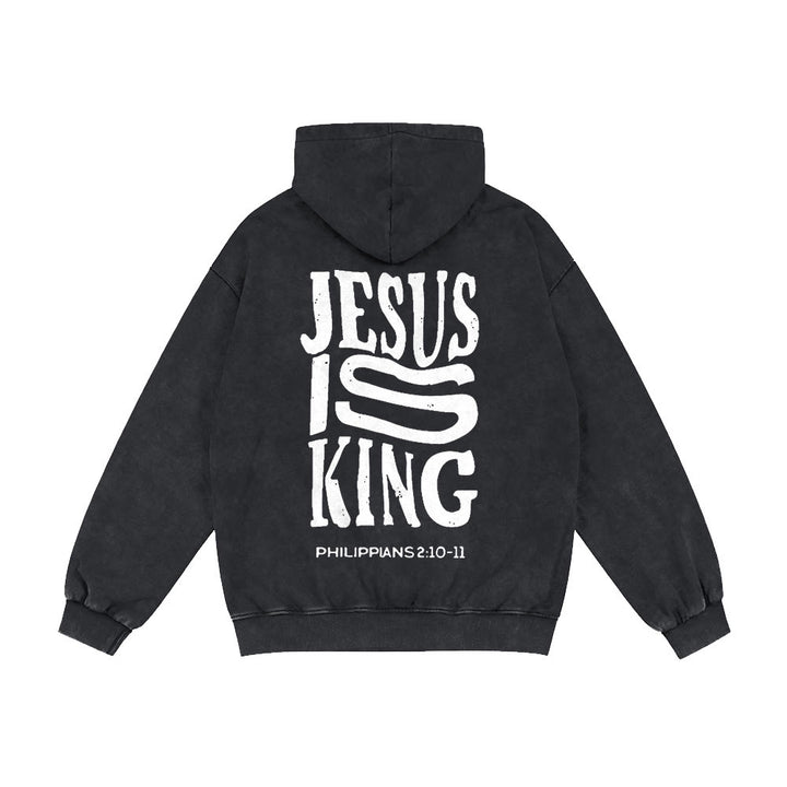 Christianartworkshop Jesus Is King Hooded Jacket: Philippians 2:10-11 Faith Statement - Black - 2XL - image 13