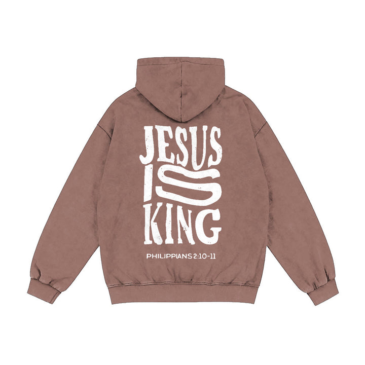 Christianartworkshop Jesus Is King Hooded Jacket: Philippians 2:10-11 Faith Statement - Coffee - 2XL - image 19