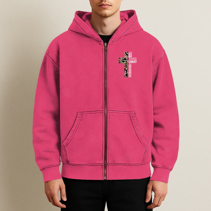 Christianartworkshop Cross Motif Hooded Jacket: All Things Through Christ for Church & Daily - image 14