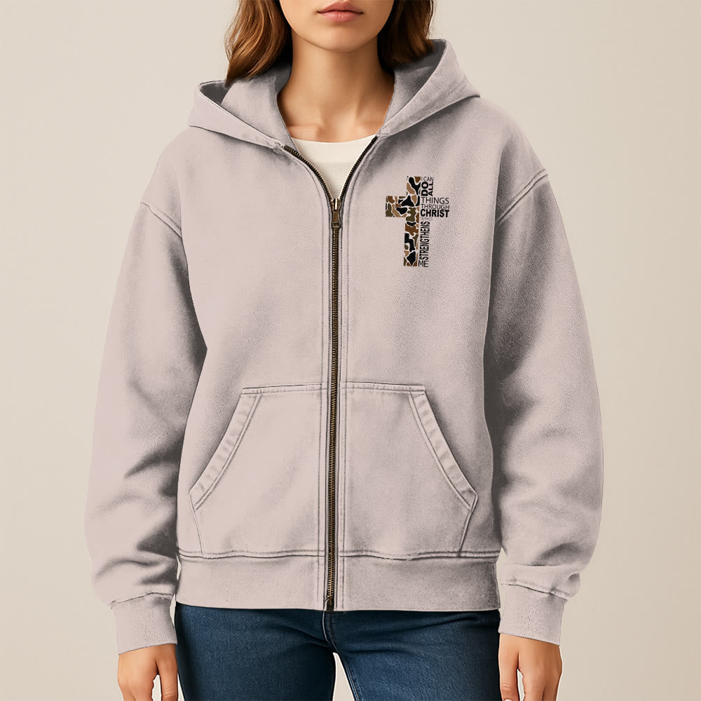 Christianartworkshop Cross Motif Hooded Jacket: All Things Through Christ for Church & Daily - image 11