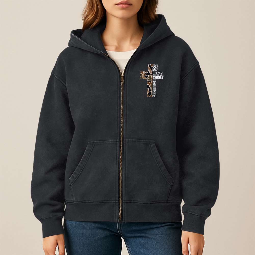 Christianartworkshop Cross Motif Hooded Jacket: All Things Through Christ for Church & Daily - image 1