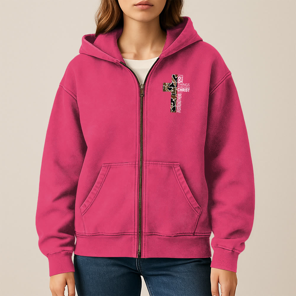 Christianartworkshop Cross Motif Hooded Jacket: All Things Through Christ for Church & Daily - image 15