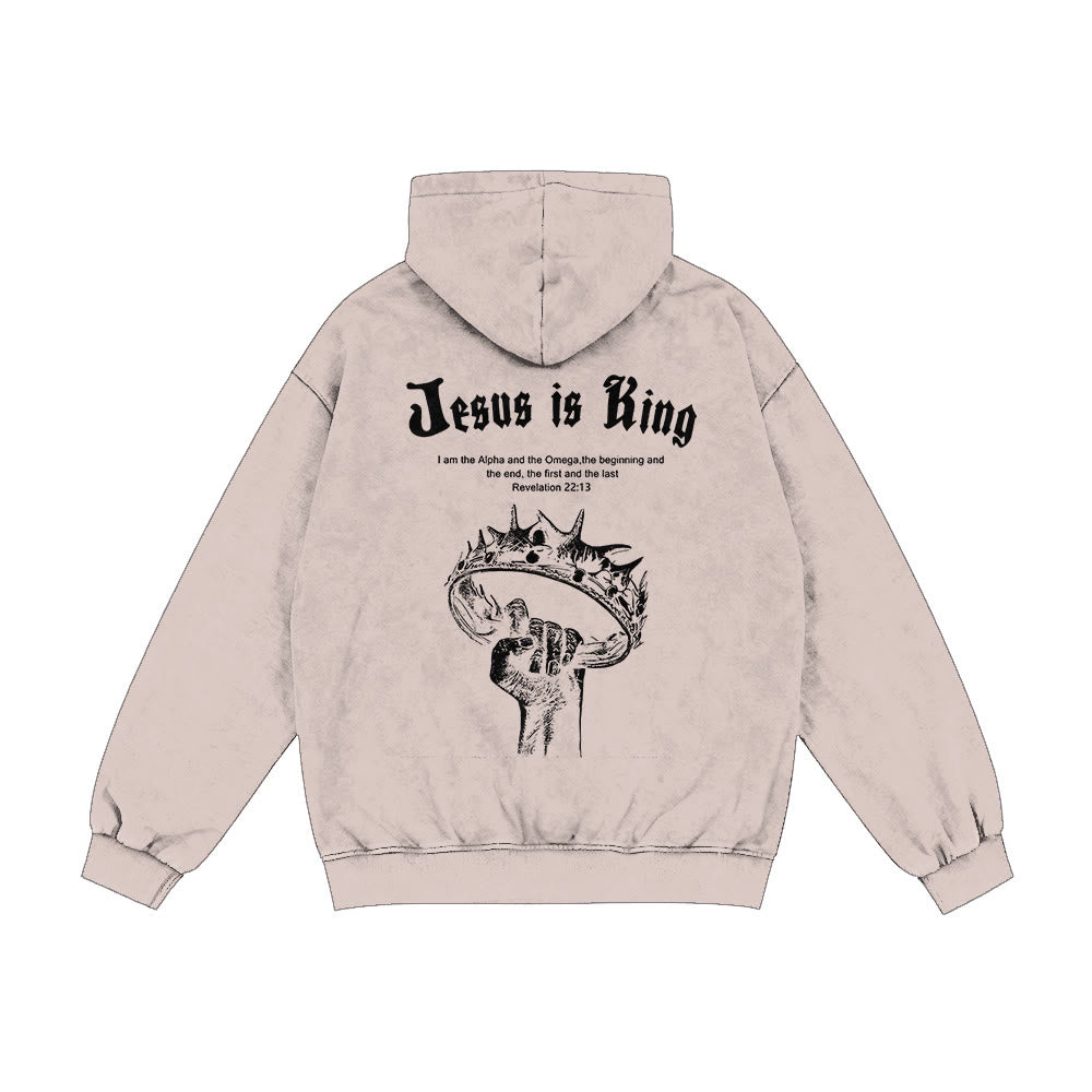 Christianartworkshop Jesus is King Hooded Jacket: Stylish Faith with Revelation 22:13 - Apricot - 2XL - image 0