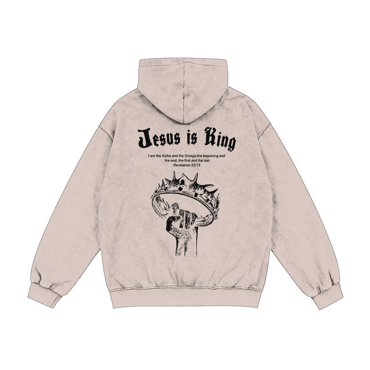 Christianartworkshop Jesus is King Hooded Jacket: Stylish Faith with Revelation 22:13 - Apricot - 2XL - image 0