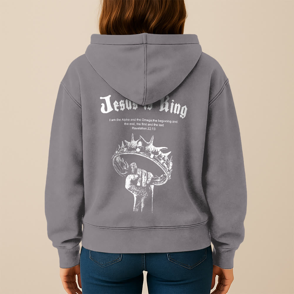 Christianartworkshop Jesus is King Hooded Jacket: Stylish Faith with Revelation 22:13 - image 10