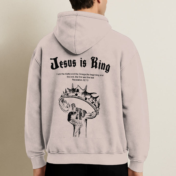 Christianartworkshop Jesus is King Hooded Jacket: Stylish Faith with Revelation 22:13 - image 5
