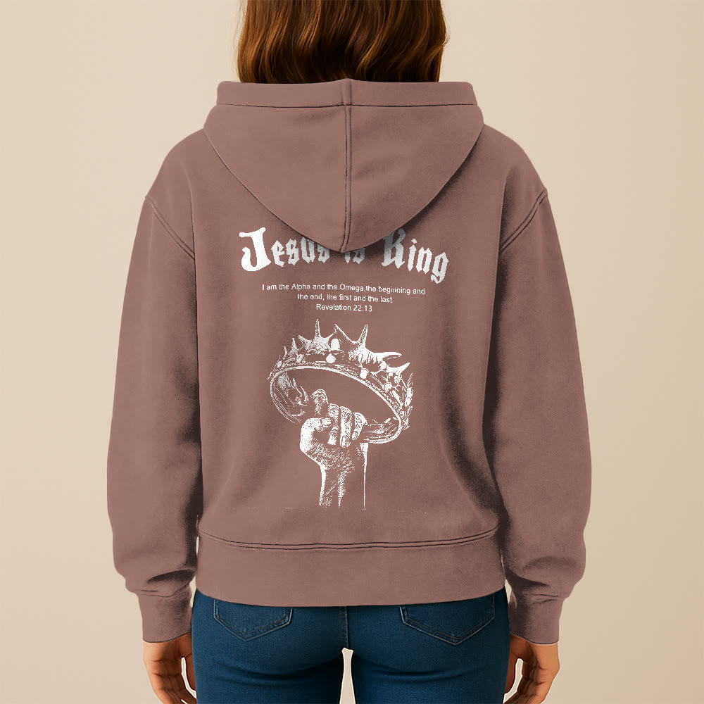 Christianartworkshop Jesus is King Hooded Jacket: Stylish Faith with Revelation 22:13 - image 22