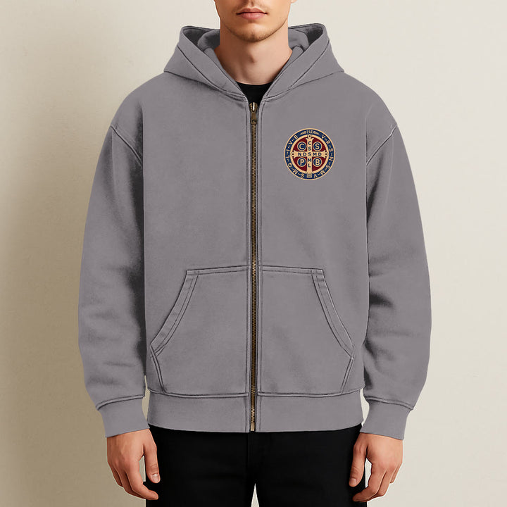 Christianartworkshop St. Benedict Cross Hooded Jacket: Faith Protection for Daily Wear - image 2