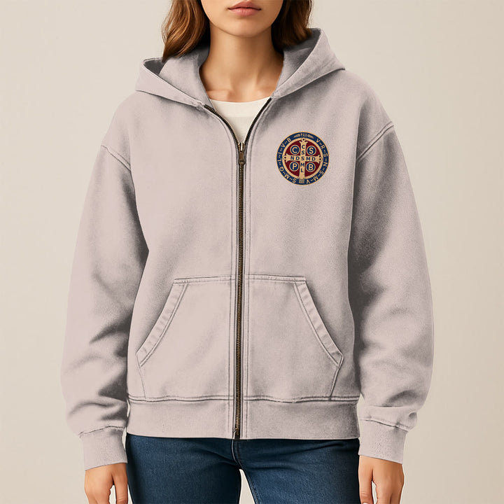 Christianartworkshop St. Benedict Cross Hooded Jacket: Faith Protection for Daily Wear - image 11