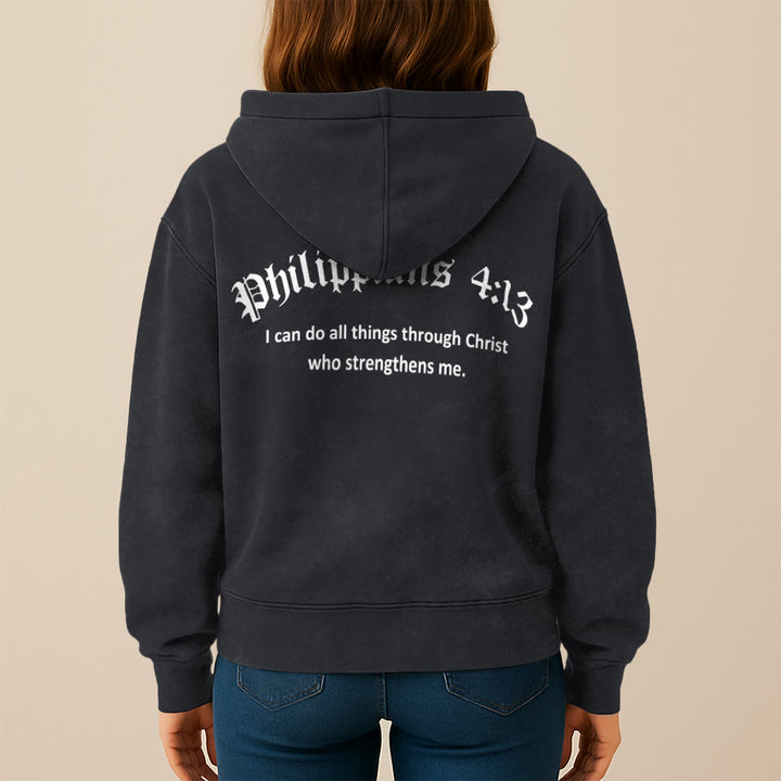 Christianartworkshop Philippians 4:13 Hooded Jacket: Faith Gift with Strength Message - image 3