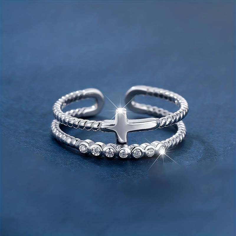 Christianartworkshop Dual-Band Cross Ring: Zircon Sparkle & Faith Devotion for Daily Wear - image 1