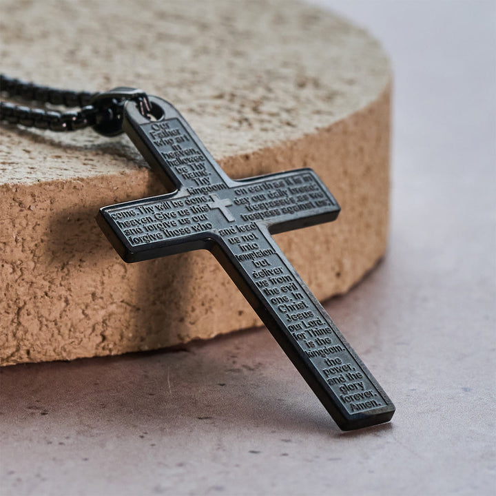 Christianartworkshop Stainless Steel Lord's Prayer Pendant Cross Necklace - Black - image 3