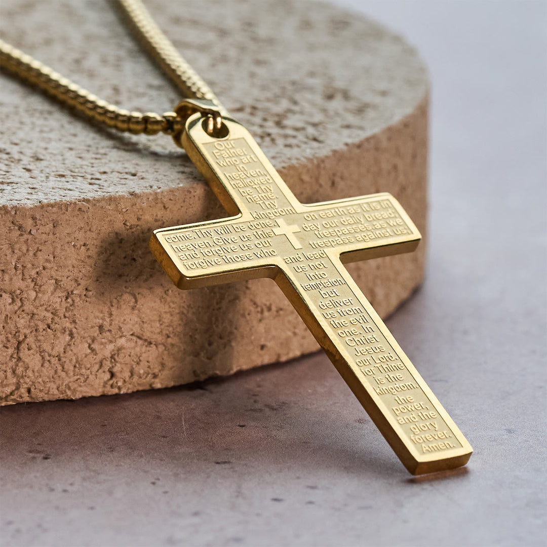 Christianartworkshop Stainless Steel Lord's Prayer Pendant Cross Necklace - image 1