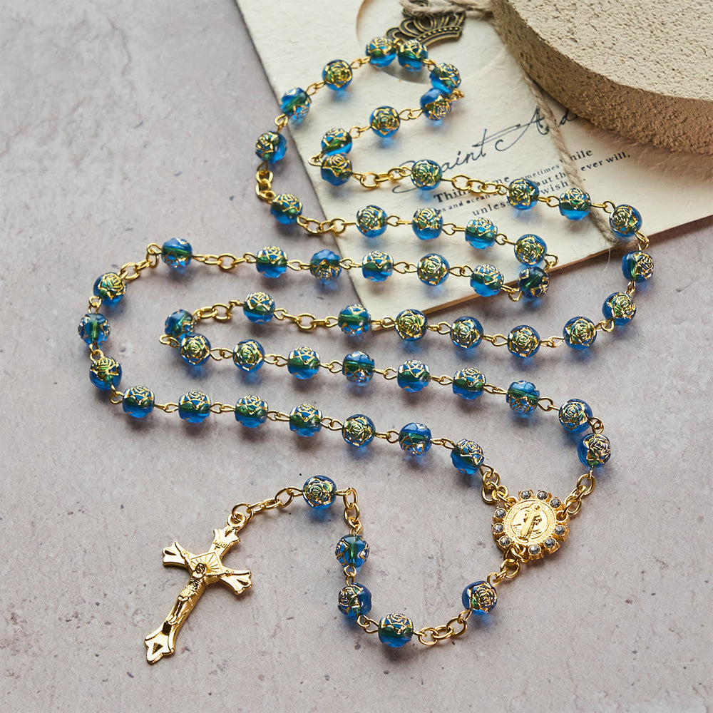 Christianartworkshop St. Benedict Medal & Crucifix of 8 mm Round Multicolor Acrylic Alloy Chain Rosary - image 1