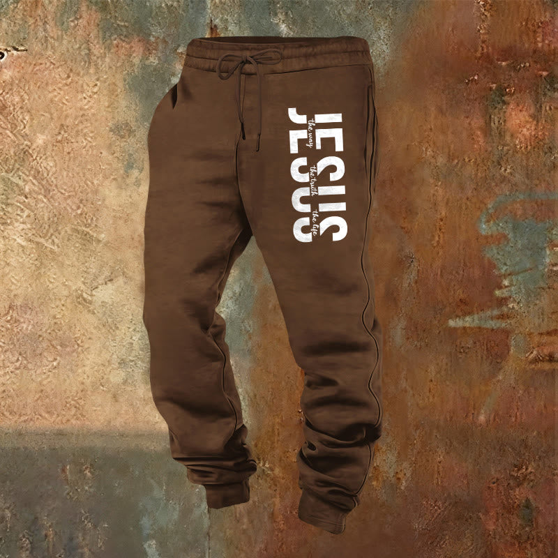 Christianartworkshop Layered Jesus Script Sweatpants: Daily Wear with Devotional Identity - Brown - 2XL - image 16