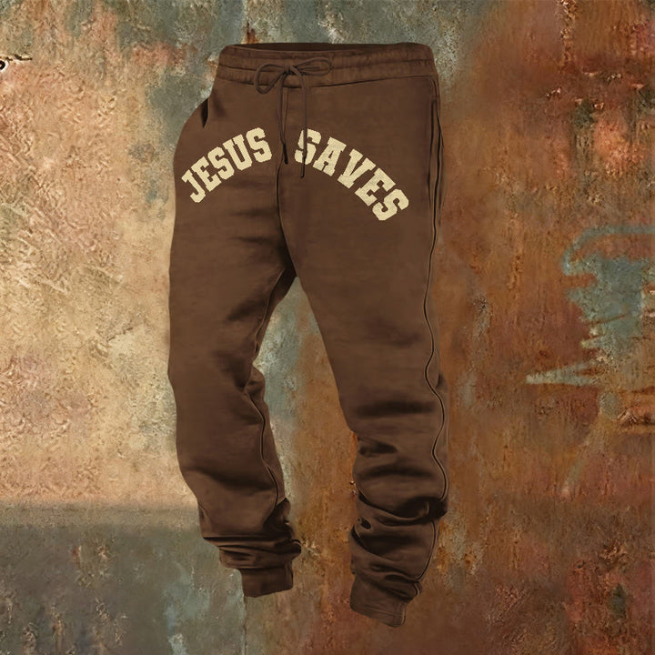 Christianartworkshop Jesus Saves Sweatpants: Daily Reminder of Divine Redemption - Brown - 2XL - image 20