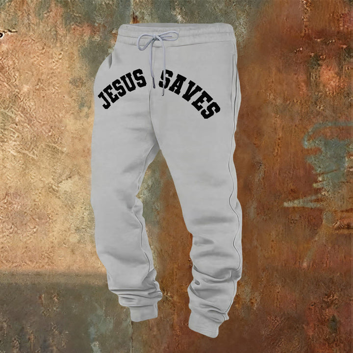 Christianartworkshop Jesus Saves Sweatpants: Daily Reminder of Divine Redemption - Light Grey - 2XL - image 16