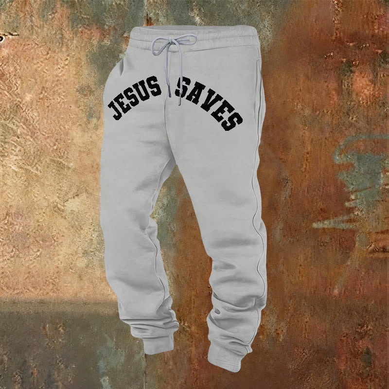 Christianartworkshop Jesus Saves Sweatpants: Daily Reminder of Divine Redemption - Light Grey - 2XL - image 17