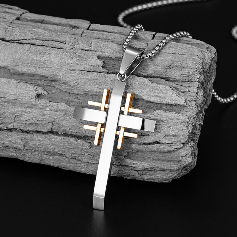 Christianartworkshop Geometric Cross Pendant Necklace: Modern Faith & Stylish Devotion - Silver & Golden - image 0