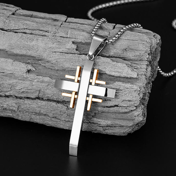 Christianartworkshop Geometric Cross Pendant Necklace: Modern Faith & Stylish Devotion - Silver & Golden - image 0