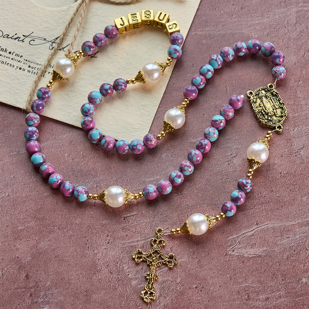 Christianartworkshop Royal Faith Purple Imperial Stone Custom Rosary with Personalized JESUS Letter - image 5