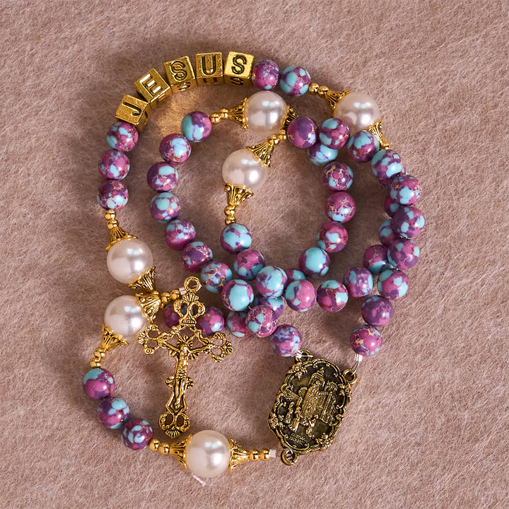Christianartworkshop Royal Faith Purple Imperial Stone Custom Rosary with Personalized JESUS Letter - image 7