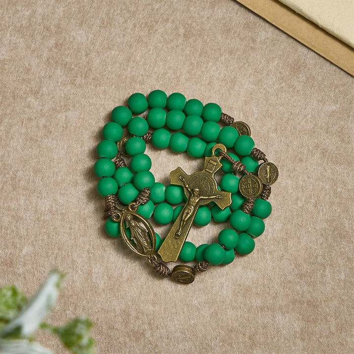 Christianartworkshop Matte Green Rubber Beads Rosary with St. Benedict Protection - image 3
