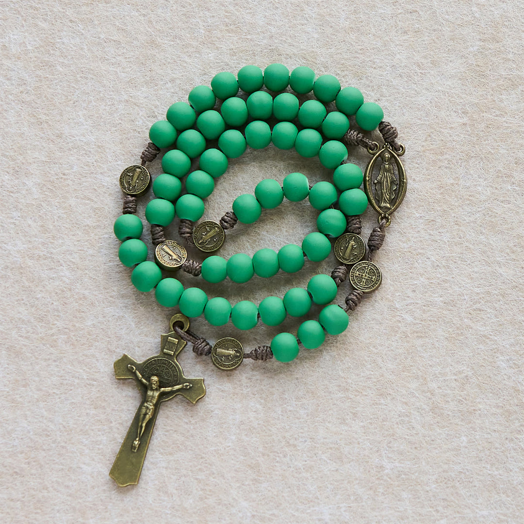 Christianartworkshop Matte Green Rubber Beads Rosary with St. Benedict Protection - image 2
