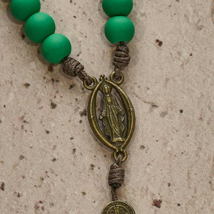 Christianartworkshop Matte Green Rubber Beads Rosary with St. Benedict Protection - image 9