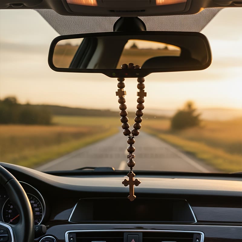 Christianartworkshop Faithful Journey Wooden Cross Car Pendant: Drive with God's Peace - image 1