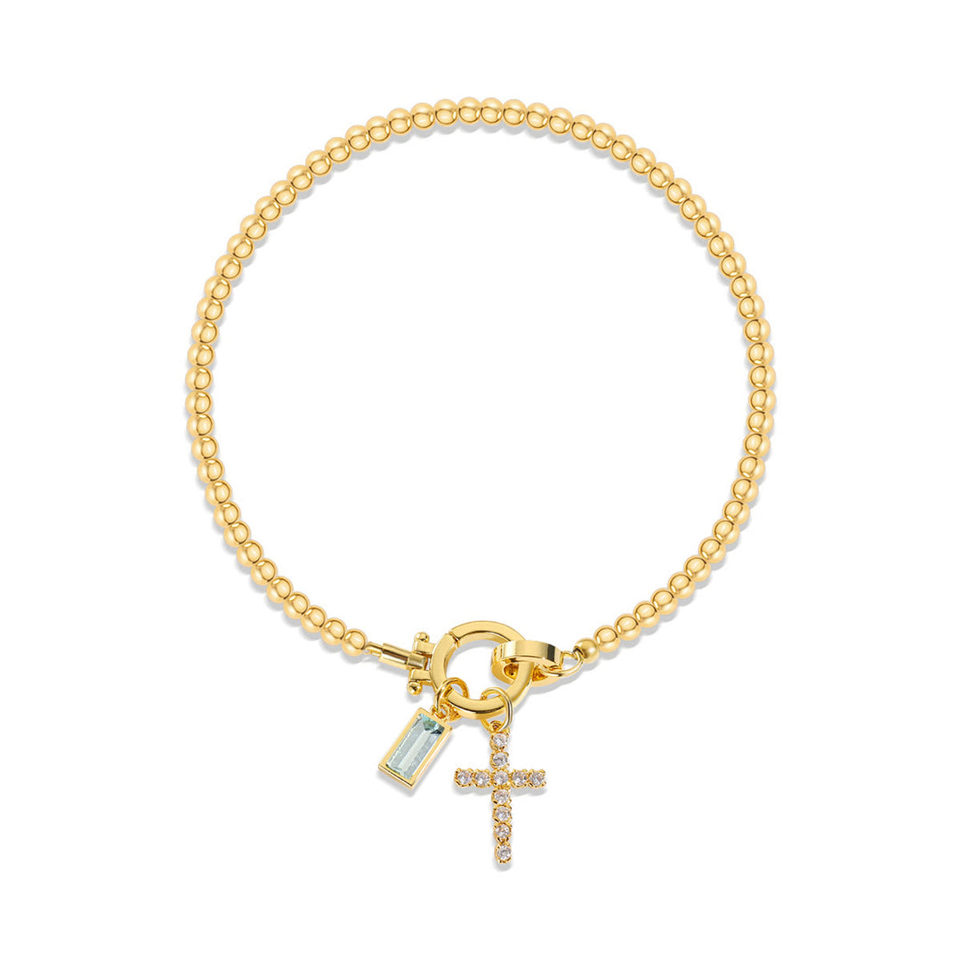 Christianartworkshop 12 Birthstone Cross Bracelet: Faith-Driven Identity & Timeless Devotion - March - image 2