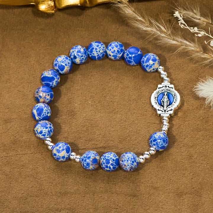 Christianartworkshop Royal Blue-Tone Stone Beads One Decade Rosary, Bracelet: Grace Guided by Mary's Hand - image 9