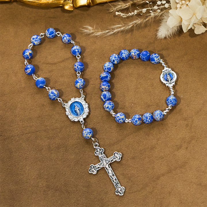 Christianartworkshop Royal Blue-Tone Stone Beads One Decade Rosary, Bracelet: Grace Guided by Mary's Hand - image 0