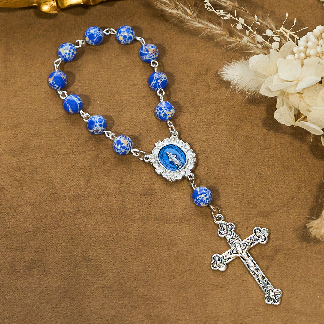 Christianartworkshop Royal Blue-Tone Stone Beads One Decade Rosary, Bracelet: Grace Guided by Mary's Hand - image 2