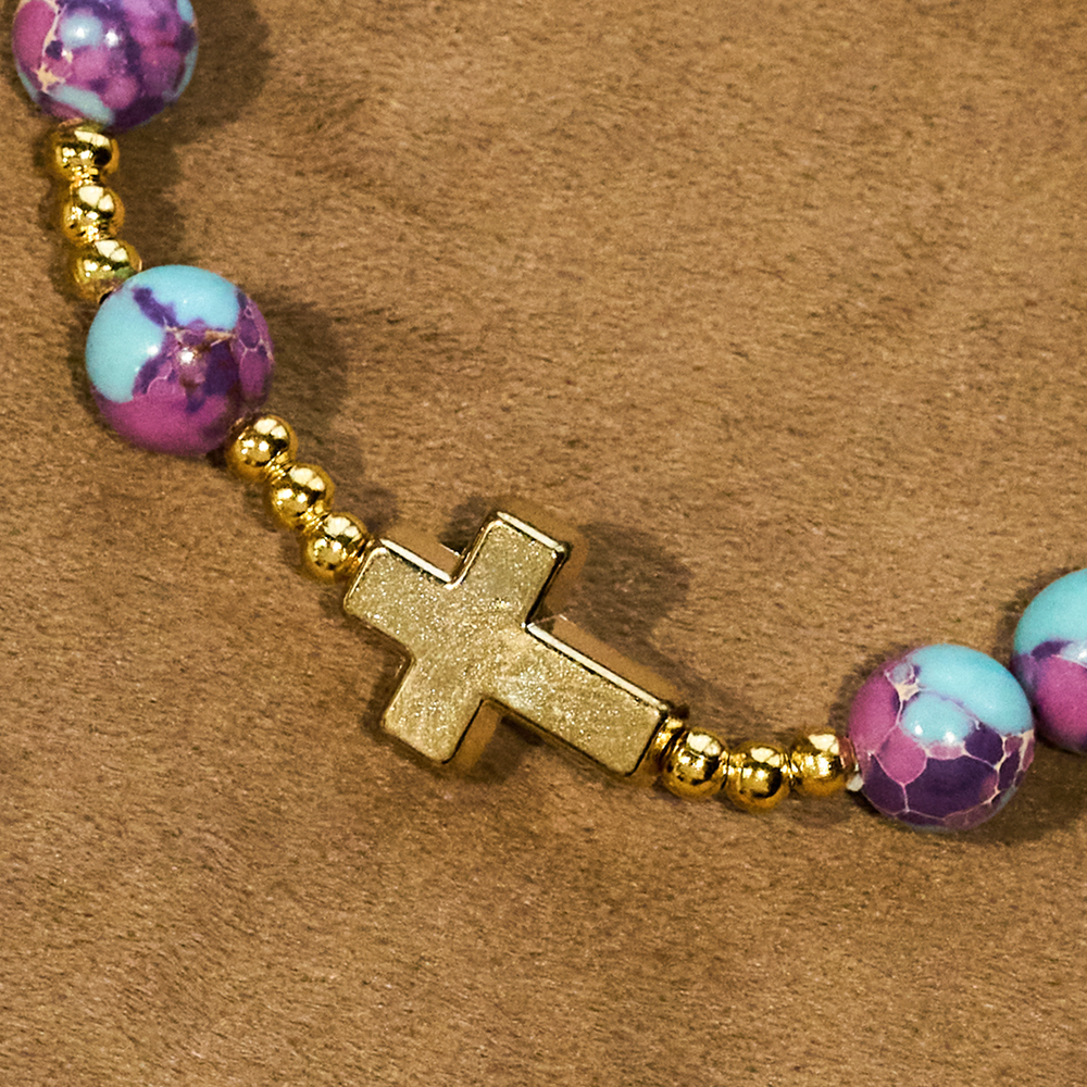 Christianartworkshop Purple Imperial Stone Marian Bracelet with Golden Cross: Devotion in Style - image 1