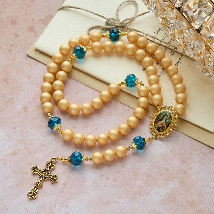 Christianartworkshop Elegant Matte Golden Pearl Rosary with St. Therese and Crucifix - image 4