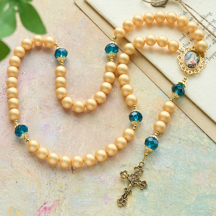 Christianartworkshop Elegant Matte Golden Pearl Rosary with St. Therese and Crucifix - image 3
