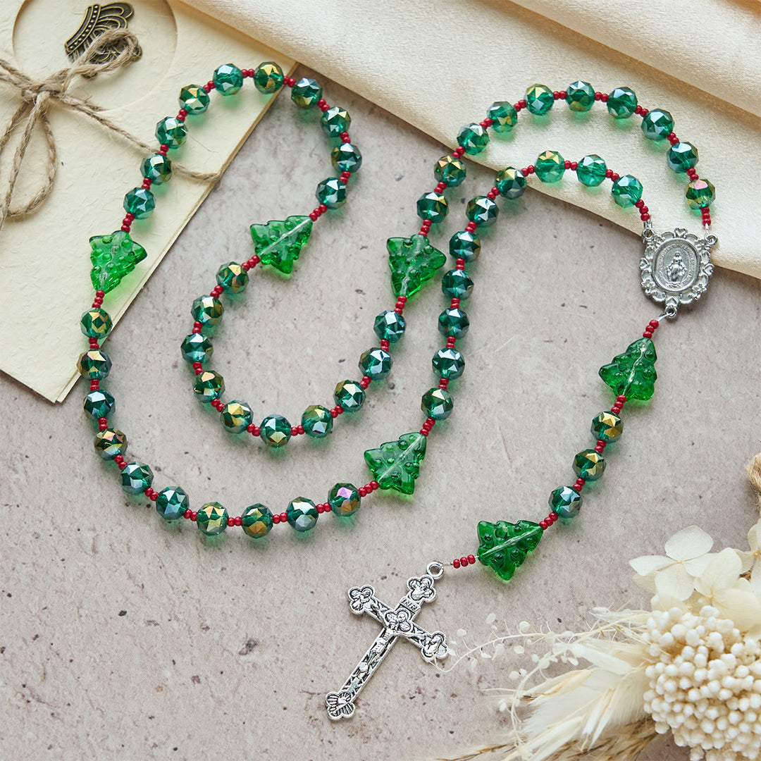 Christianartworkshop Christmas Gift: Joyful Green Tree of Hope Christmas Rosary: Celebrate Christ's Birth - image 9