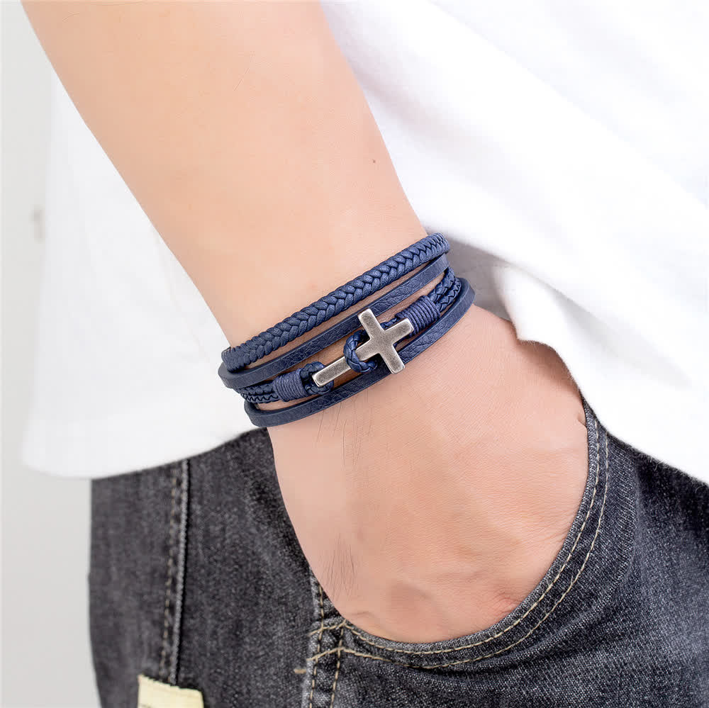 Christianartworkshop Tri - Color Stainless Steel Cross & Braided Leather Fashion Bracelet - image 16