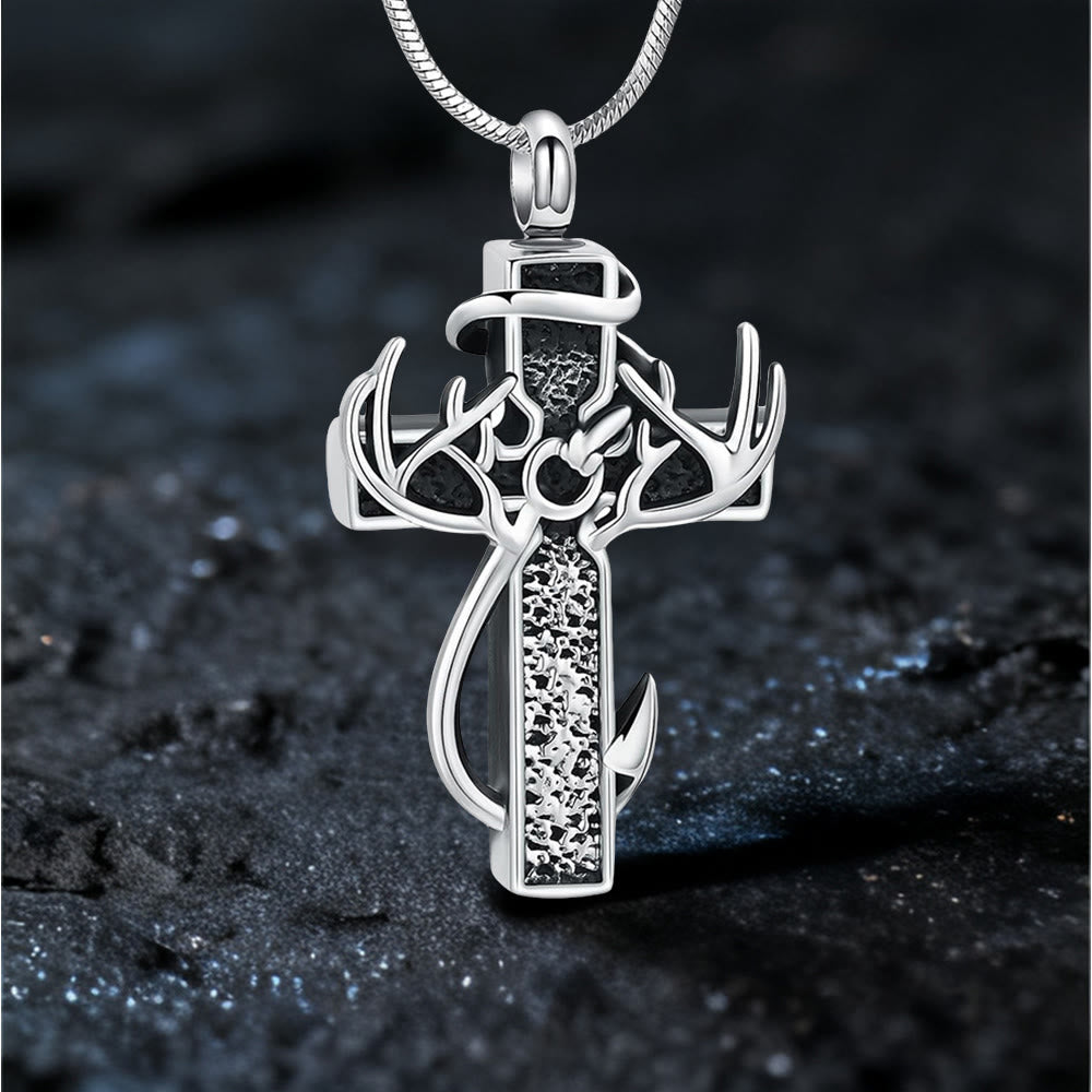 Christianartworkshop Hunting & Fishing Cross Pendant Necklace: Outdoor Faith & Spiritual Devotion - Silver & Black - image 0