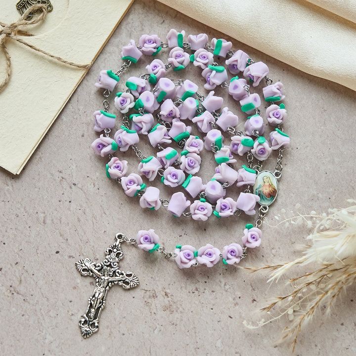 Christianartworkshop Soft Clay Rose Rosary: Floral Devotion & Handcrafted Spiritual Connection - Purple - image 8