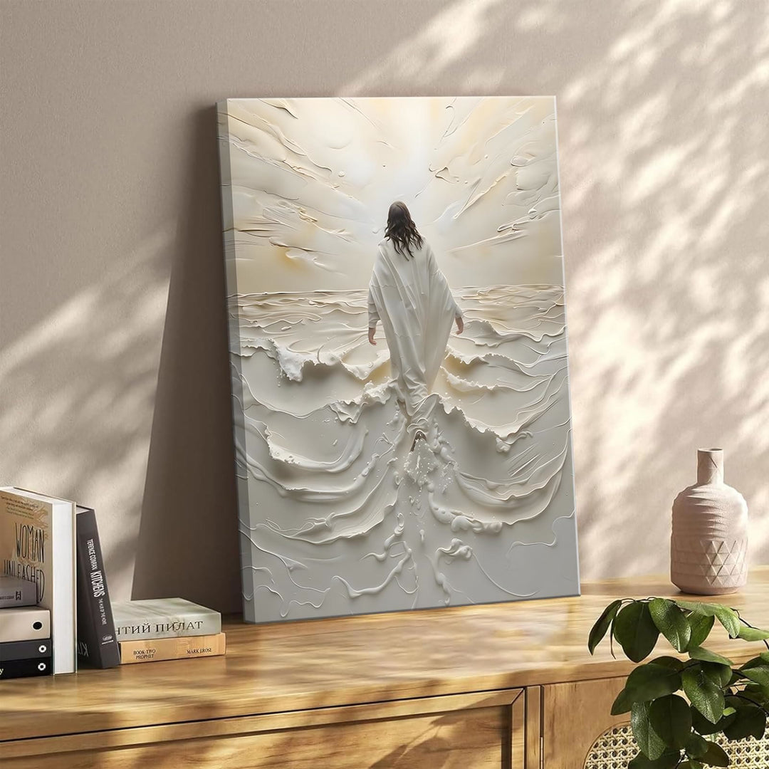 Christianartworkshop Christian Artwork Jesus Walking on Water Wall Art Prints: Faith & Divine Guidance - Framed Canvas Painting - 11.81''*15.75''0.71"/30*40*1.8cm - image 0